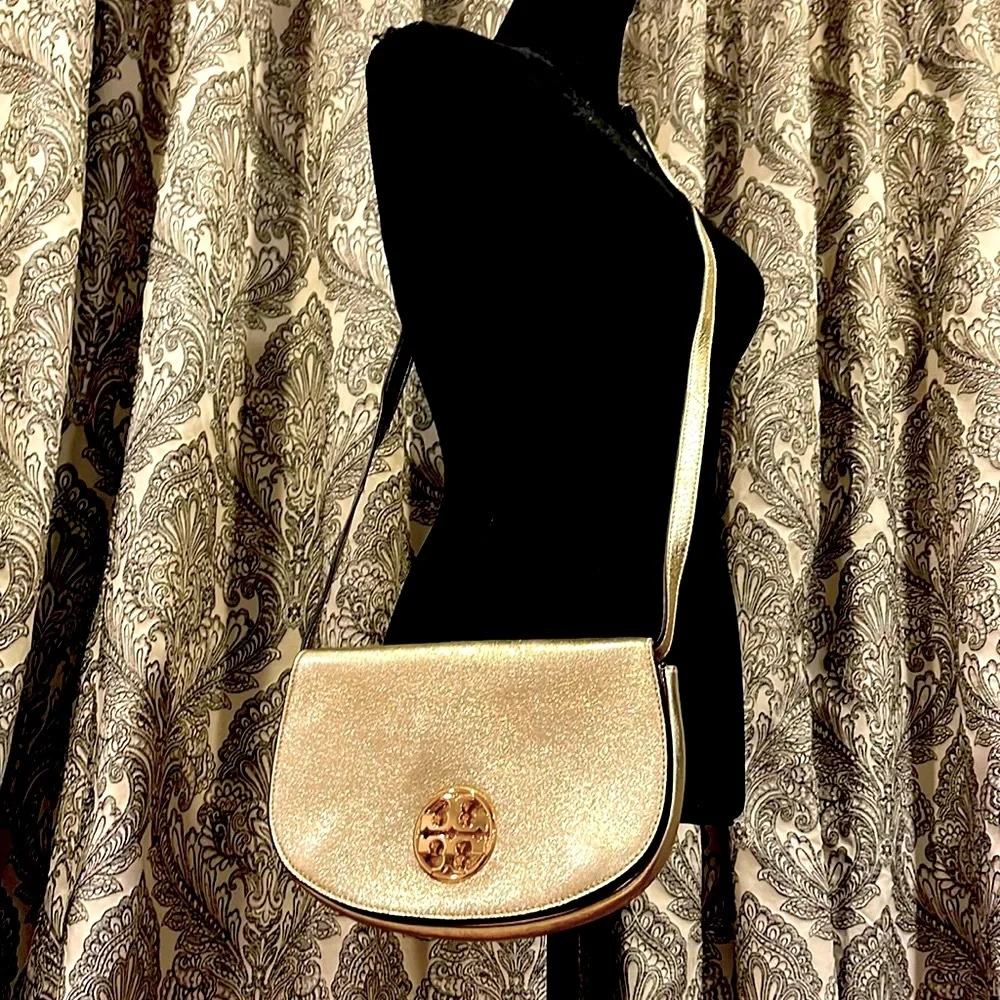 Tory Burch metallic Spark gold saddle bag